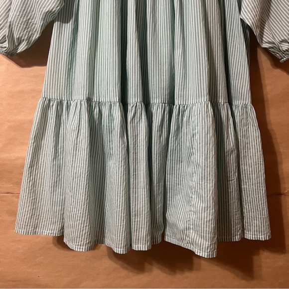Kopal | The Zeenat Dress Smocked Rosette Bib Popover Sea Green Stripe Size L - Picture 14 of 15